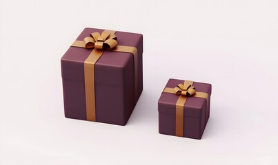 Obraz premium Two maroon gifts, gold ribbon, white background, product mockup