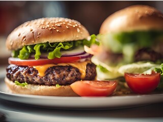 hamburger on a wooden background