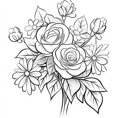 Vibrant Roses and Daisies Climbing Vine Simple Coloring Book Design