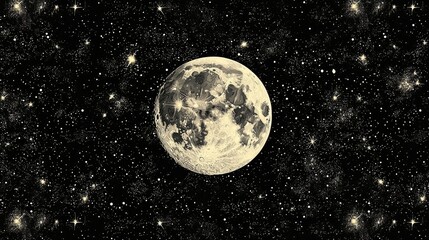 Obraz premium Full Moon Shining Brightly Among Numerous Stars