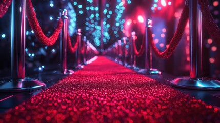 Velvet ropes guiding guests along a glamorous pathway.