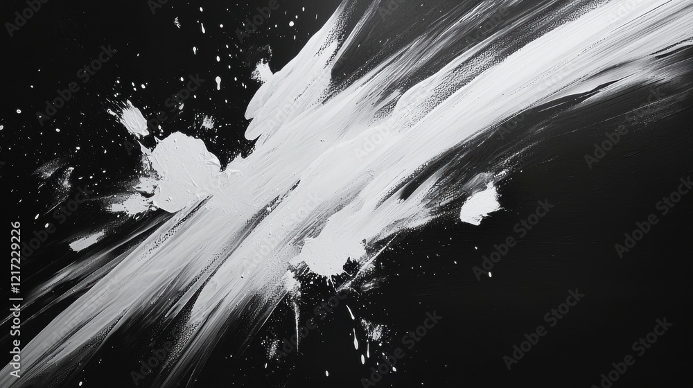Poster abstract black and white painting with a black background. the painting is made up of multiple lines
