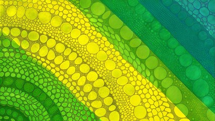 Yellow and Green Abstract with Bubble-Like Arcs
