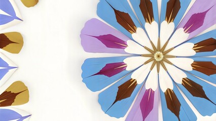 Abstract Floral Mandala in Blue and Purple Tones with Copy Space