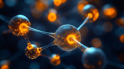 Glowing 3D DNA and Molecule Sphere with Plasma Energy in Blue Neon