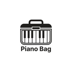 music school logo concept, illustrated with briefcase and piano keys in black color. good for music academy or music studio logo
