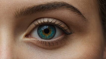 Naklejka premium Hyper-Realistic Close-Up of a Human Eye with Unique Blue and Gold Sunburst Iris and Stunning Details for Beauty and Artistic Concepts