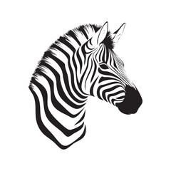 Stylized black and white illustration of a zebra's head.