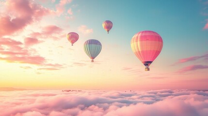 Naklejka premium The enchanting sight of colorful balloons drifting peacefully above.