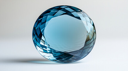 Aquamarine Stone in Full Clarity: A light blue aquamarine reflecting soft studio light, positioned precisely on a white backdrop.