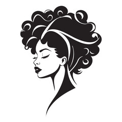 Elegant woman with voluminous curly hair in profile illustration.
