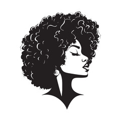 Stylish black woman with curly hair and elegant earrings, exuding confidence and grace.