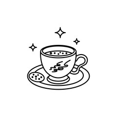 Coffee Cup and Saucer Outline Icon.