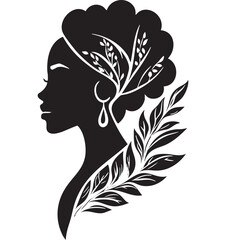 Elegant silhouette of a Black woman with nature-inspired design elements.