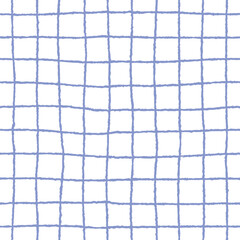Textured Checked Seamless Pattern in Blue and White. Simple Blue Grid Hand Drawn Background, Perfect for Wrapping Paper, Fabric Design, Scrapbooking, Wallpapers, and Minimalist Projects