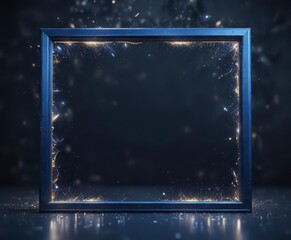 Obraz premium Dark blue frame with sparkling glitter bokeh, abstract light art background, bokeh, abstract art, bohemian