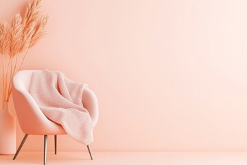A simple illustration of a fluffy blanket draped over a chair, with clean lines and soft pastel colors creating a tranquil, cozy vibe
