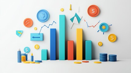 Obraz premium Colorful 3D Bar Chart Illustrating Financial Growth