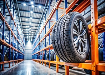 Obraz premium Stylish tire storage rack for minimalists. Securely store new car tires.