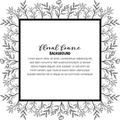 Decorative floral frame template for greeting card framing and vector wedding invitation decoration