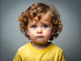 Naklejka premium Toddler, yellow, upset, surreal, grey.
