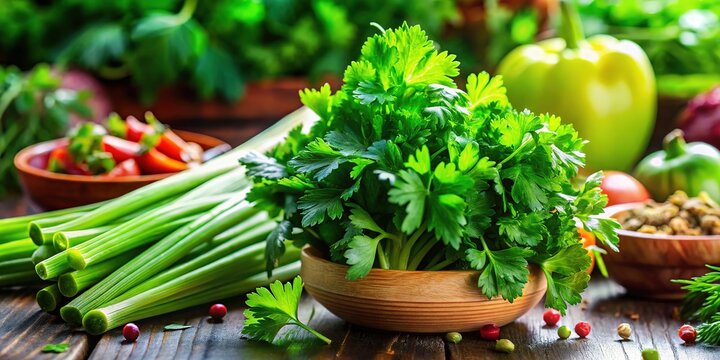 Tilt-shift captures the vibrant textures of parsley, celery, and watercress.