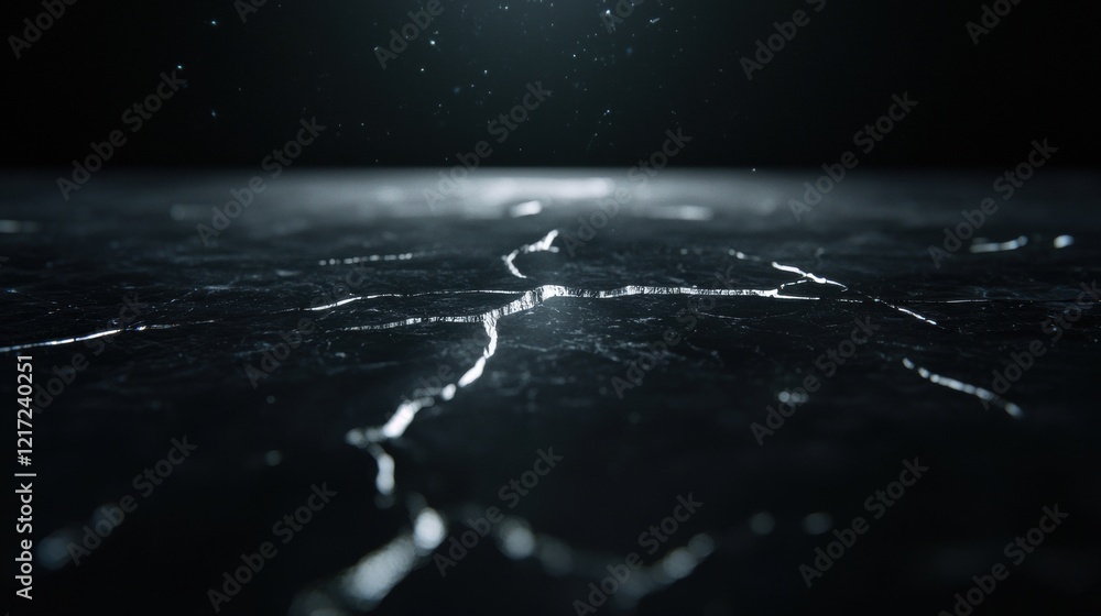 Aufkleber close-up of a black surface with a crack running through it. the crack appears to be made up of smal