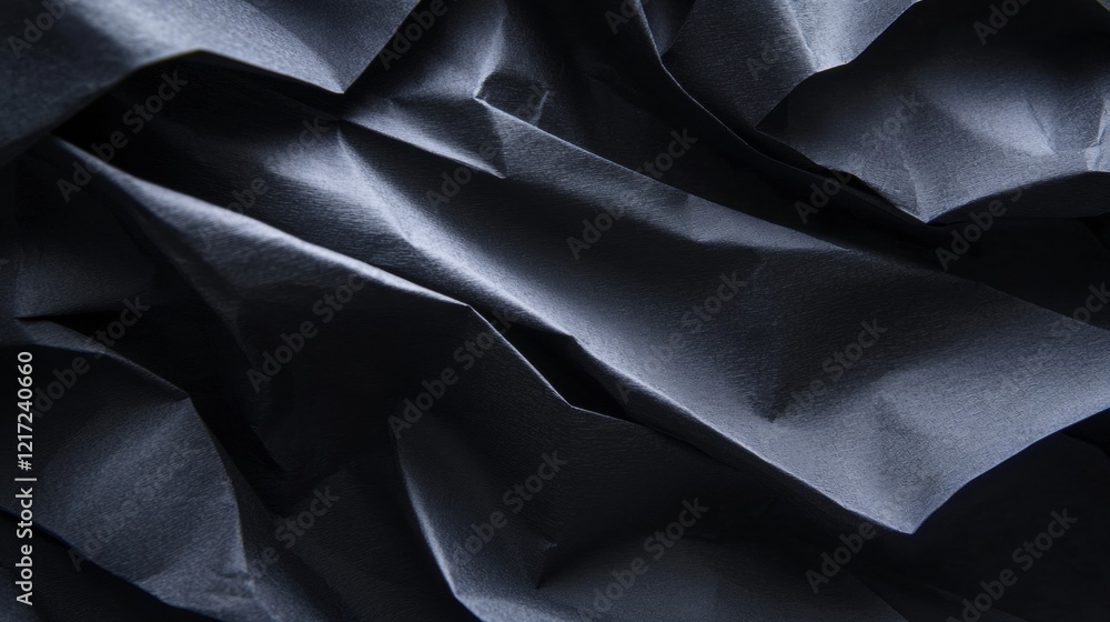 Poster close-up of a dark grey fabric with a crumpled texture. the fabric appears to be made of a soft, sil