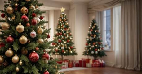 Decorated Christmas tree with ornaments hanging from branches,  Hanging, Christmas