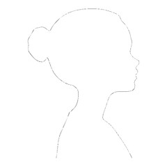 Silhouette of a young female figure with a bun hairstyle.