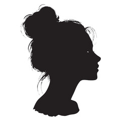 Silhouette of a young woman with a bun hairstyle against a white background.