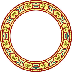 Vector round colored border, frame, Pompeii ring. Circle Neopolitan ornament. Art of Ancient Rome
