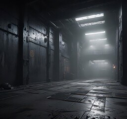 Fototapeta premium Dark industrial environment with textured halftone dot overlay , halftone, dark