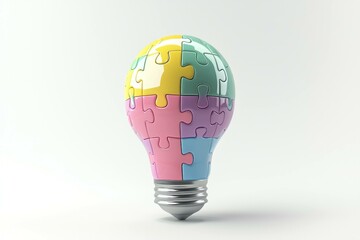 Colorful puzzle light bulb symbolizing creativity, innovation, and problem solving in a bright, modern design Ideal for projects on teamwork and collaboration