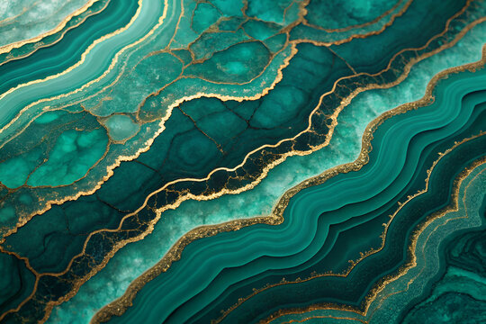 The malachite stone with gold leaf. Beautiful HD texture for design and decor. Luxury wallpaper.