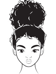Female portrait illustration with curly hair, showcasing natural beauty.