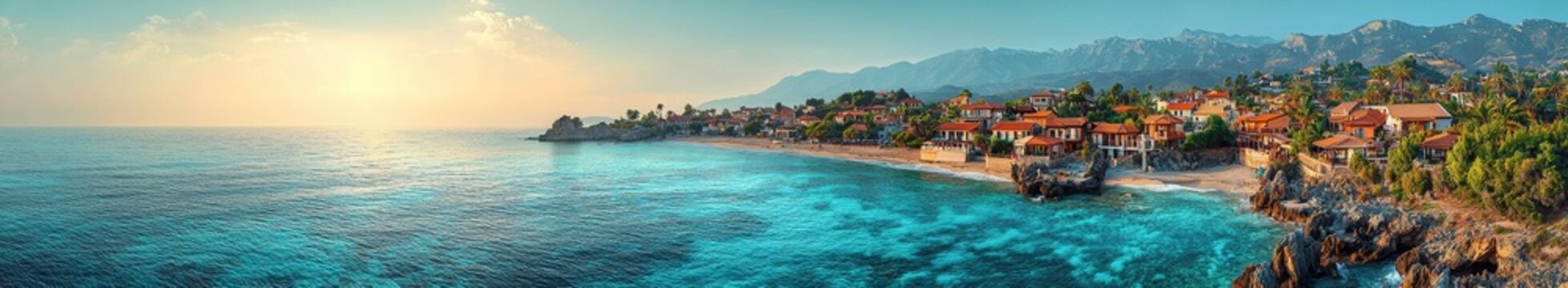 From above, Pissouri bay unfolds between Limassol and Paphos in Cyprus, showcasing the coastline, beach, hotel facilities, resort areas, hills, and building developments