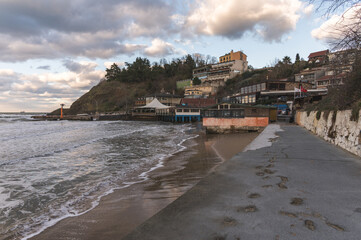 Stunning sunset view of Kumkoy beach. Black sea and amazing sky. Turkey, Kumköy
