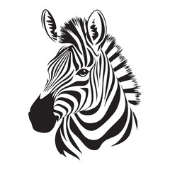 Stylized black and white zebra head with intricate stripes.
