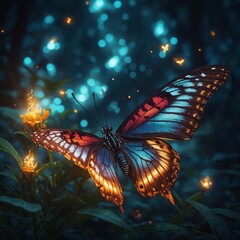 A digital fantasy art depiction of a butterfly glowing with magical energy.