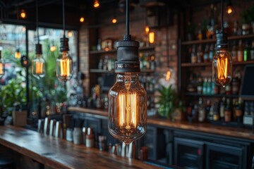 The beautiful luxury decor of a glowing Retro Edison light bulb