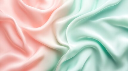 Soft pastel pink and mint green silk fabric texture.