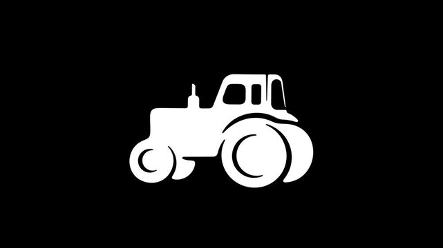 Tractor, transport and agricultural machinery, graphic animation. Alpha channel. White. Transparent background motion design. 4K resolution