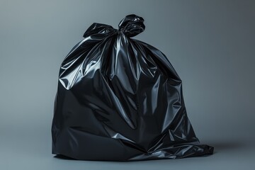 Durable black trash bags for household waste disposal, securely sealed at the top, perfect for home organization and environmentally-friendly practices, minimalistic design on clean backdrop