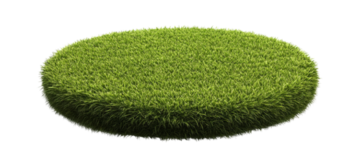 Patch of fresh green lawn grass, grass podium on transparent background.
