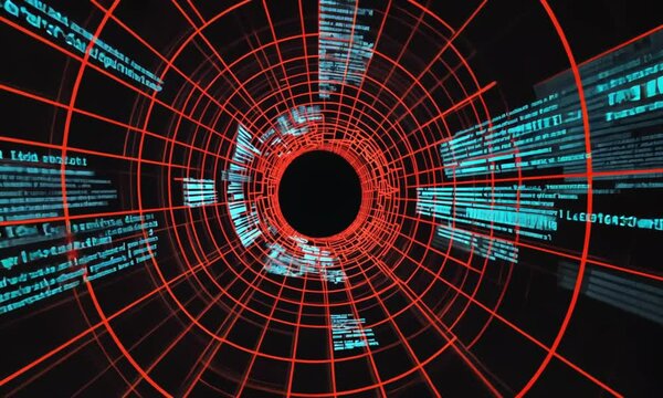 A perspective-based 3D digital grid that bends and collapses as pixel glitches spread, creating an infinite recursion effect, Glitch effect