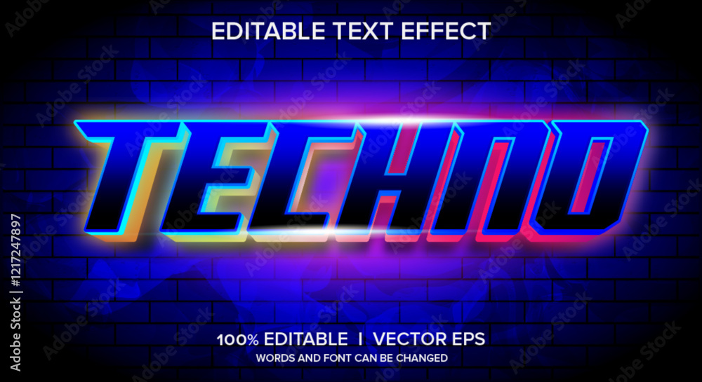 Poster techno 3d vector text effect with modern style design