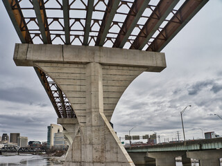 Bridge construction of I70 I71 split in downtown Columbus Ohio 2025 winter 