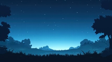 Naklejka premium Night sky over a tranquil forest landscape.