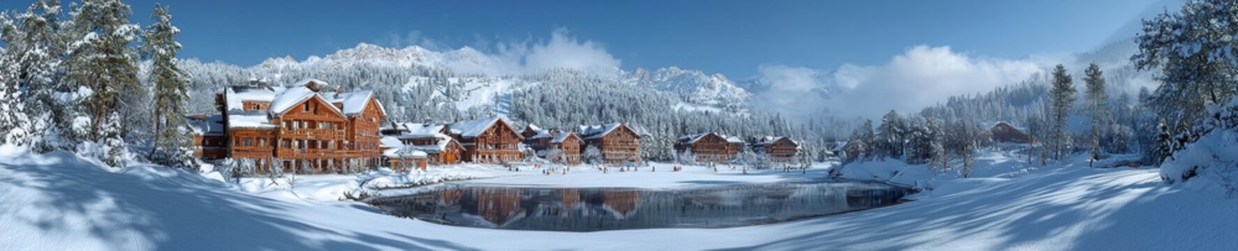 Winter high definition panorama featuring the Zugspitze mountain station and Schneeferner glacier